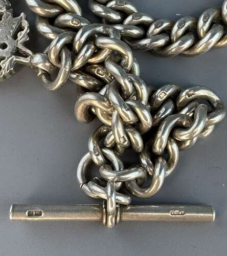 Heavyweight Victorian Silver Albert Watch Chain with Fob
