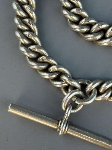 Heavyweight Victorian Silver Albert Watch Chain with Fob