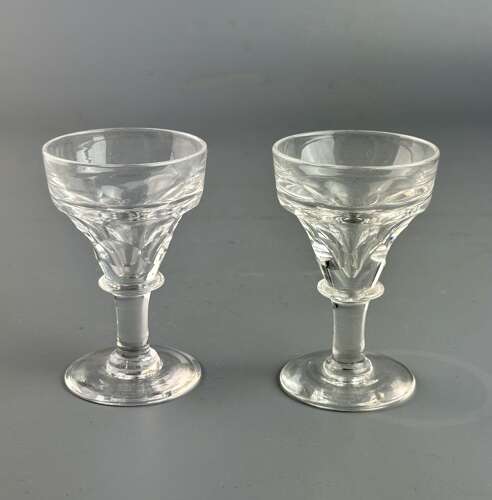A Pair of Victorian Deception / Toasting Glasses with Facet Cut Bowls