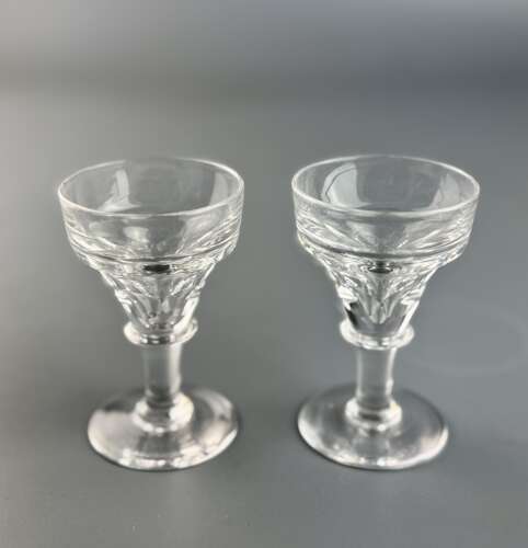 A Pair of Victorian Deception / Toasting Glasses with Facet Cut Bowls