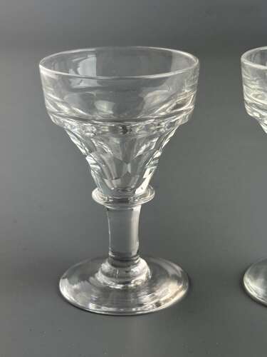 A Pair of Victorian Deception / Toasting Glasses with Facet Cut Bowls