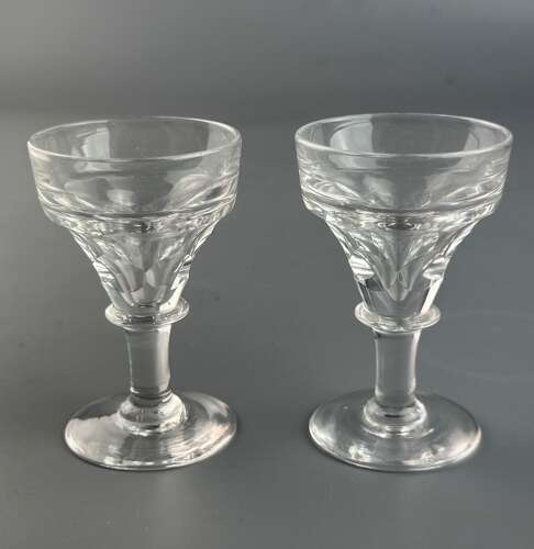 A Pair of Victorian Deception / Toasting Glasses with Facet Cut Bowls