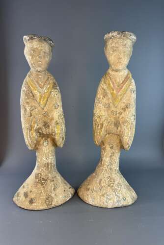 Large Pair of Chinese Han Dynasty Pottery Sleeve Dancers