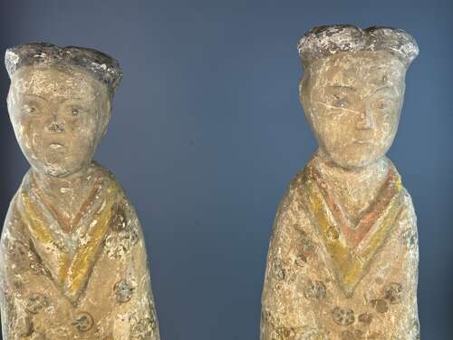 Large Pair of Chinese Han Dynasty Pottery Sleeve Dancers