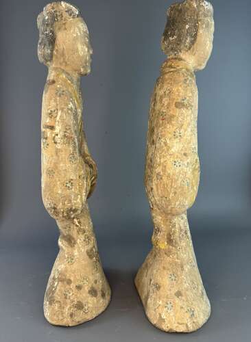 Large Pair of Chinese Han Dynasty Pottery Sleeve Dancers