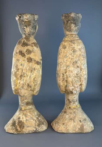 Large Pair of Chinese Han Dynasty Pottery Sleeve Dancers