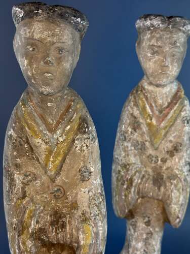 Large Pair of Chinese Han Dynasty Pottery Sleeve Dancers