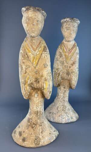 Large Pair of Chinese Han Dynasty Pottery Sleeve Dancers