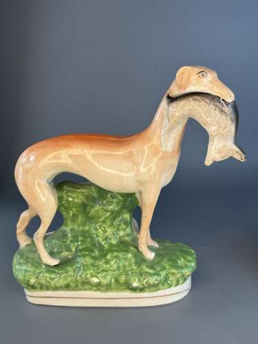 'Hares & Graces' - Large Pair of Victorian Staffordshire Greyhounds with Hares