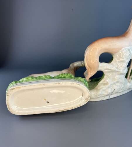 'Hares & Graces' - Large Pair of Victorian Staffordshire Greyhounds with Hares