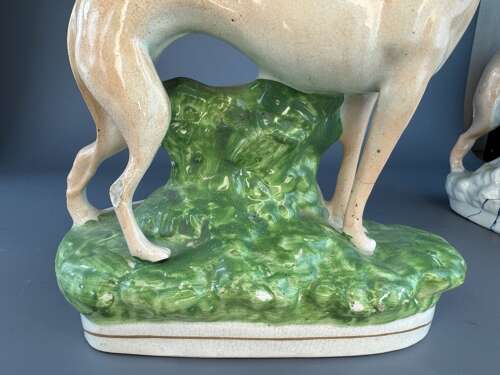 'Hares & Graces' - Large Pair of Victorian Staffordshire Greyhounds with Hares