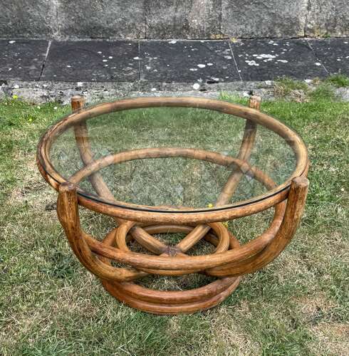 1970's Cane Coffee Table with Glass Top by Angrave's of Leicester