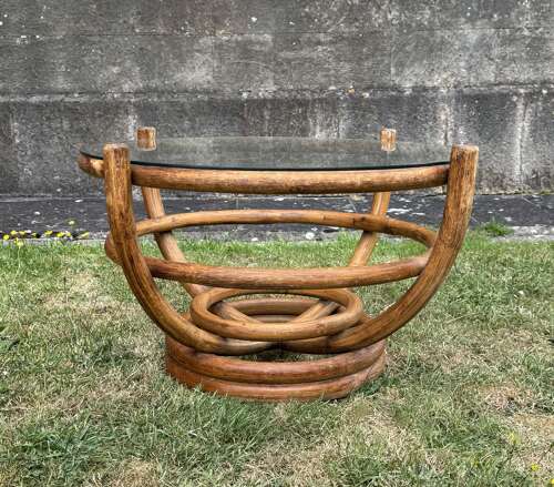 1970's Cane Coffee Table with Glass Top by Angrave's of Leicester