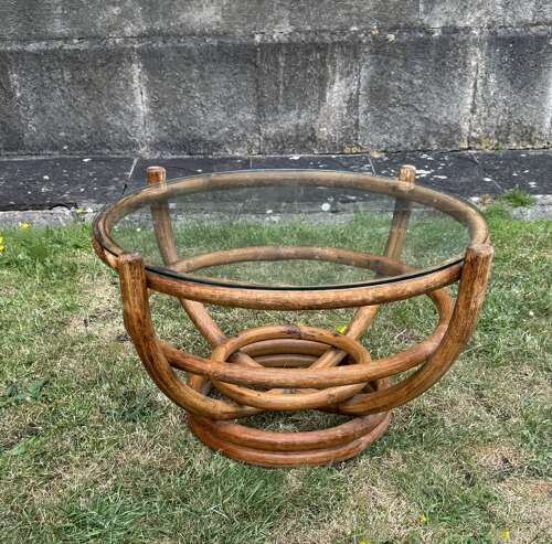1970's Cane Coffee Table with Glass Top by Angrave's of Leicester