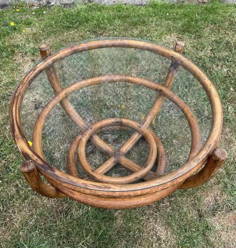 1970's Cane Coffee Table with Glass Top by Angrave's of Leicester