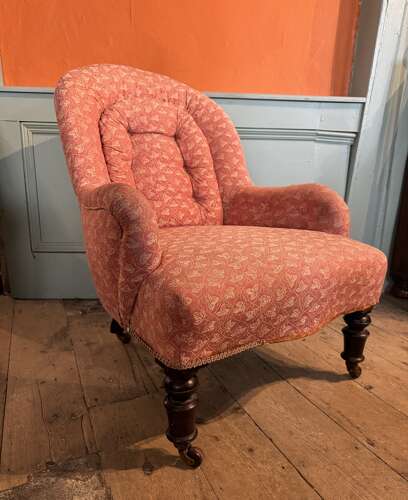 Victorian Iron Framed Button Back Armchair for Recovering