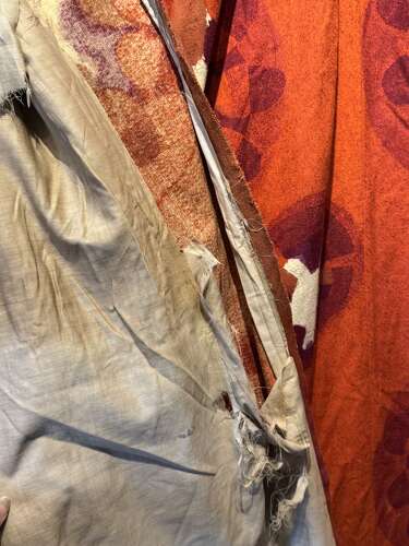Pair of 1960s Red & White Barkcloth Curtains