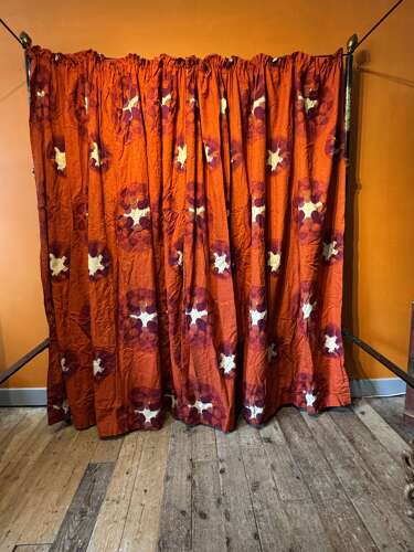 Pair of 1960s Red & White Barkcloth Curtains