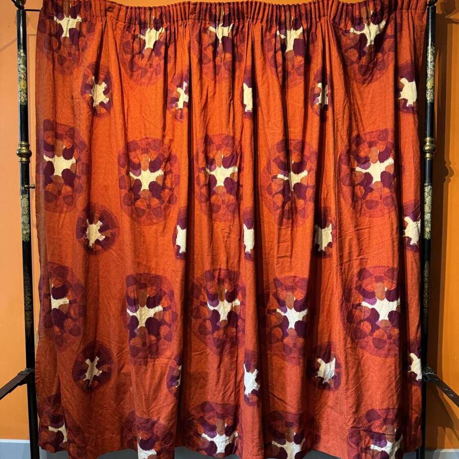 Pair of Red & White Barkcloth Curtains