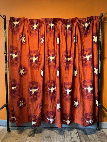 Pair of Red & White Barkcloth Curtains