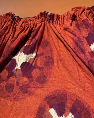 Pair of Red & White Barkcloth Curtains