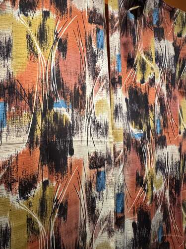 Pair of 1950s Abstract Print Cotton Sateen Curtains
