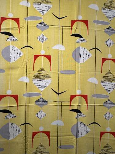 Rare Vintage Marian Mahler Yellow Mobiles Fabric, Designed 1950 for David Whitehead