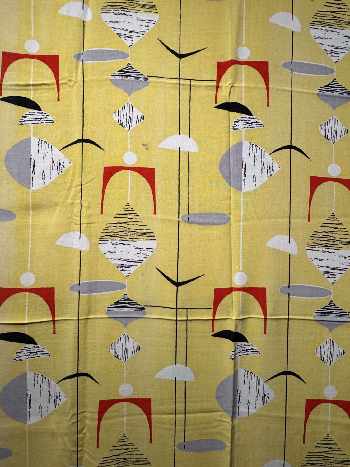 Rare Vintage Marian Mahler Yellow Mobiles Fabric, Designed 1950 for David Whitehead