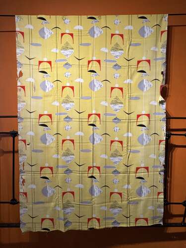 Rare Vintage Marian Mahler Yellow Mobiles Fabric, Designed 1950 for David Whitehead