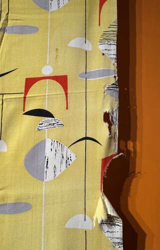 Rare Vintage Marian Mahler Yellow Mobiles Fabric, Designed 1950 for David Whitehead
