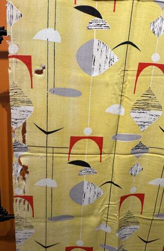 Rare Vintage Marian Mahler Yellow Mobiles Fabric, Designed 1950 for David Whitehead