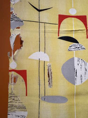 Rare Vintage Marian Mahler Yellow Mobiles Fabric, Designed 1950 for David Whitehead