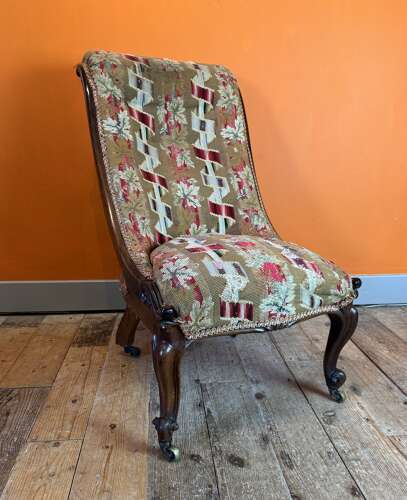 Victorian Tapestry Upholstered Scroll Back Occasional Chair