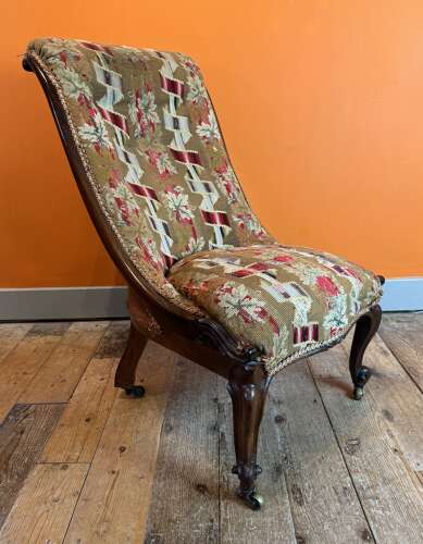 Victorian Tapestry Upholstered Scroll Back Occasional Chair