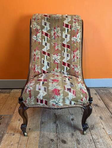 Victorian Tapestry Upholstered Scroll Back Occasional Chair