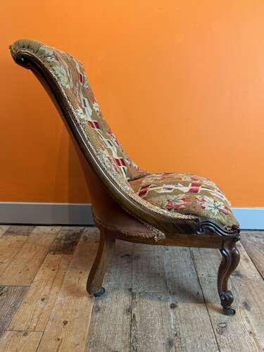Victorian Tapestry Upholstered Scroll Back Occasional Chair