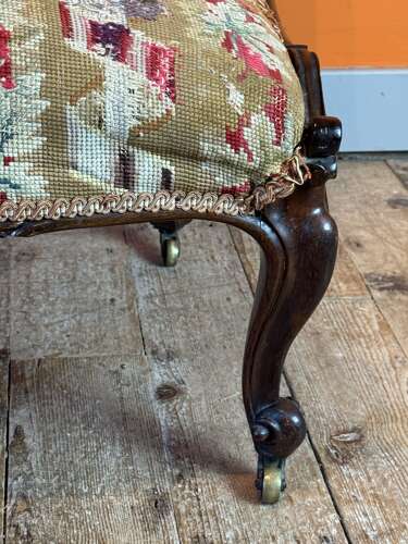 Victorian Tapestry Upholstered Scroll Back Occasional Chair
