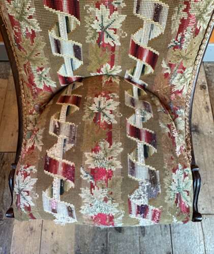 Victorian Tapestry Upholstered Scroll Back Occasional Chair