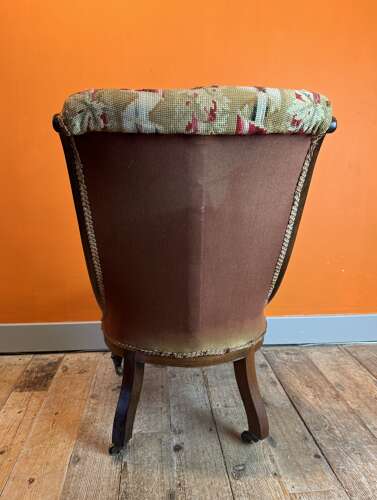 Victorian Tapestry Upholstered Scroll Back Occasional Chair