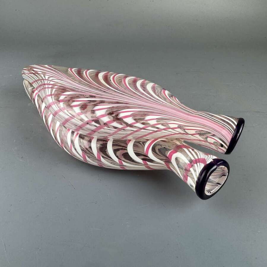 Large Nailsea Latticino Glass Double Gimmel Flask