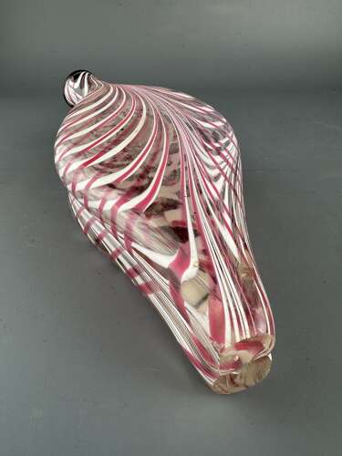 Large Nailsea Latticino Glass Double Gimmel Flask