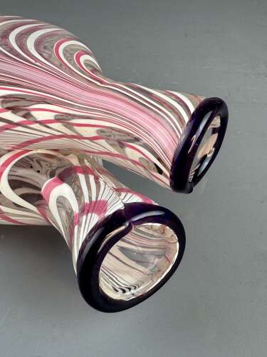 Large Nailsea Latticino Glass Double Gimmel Flask