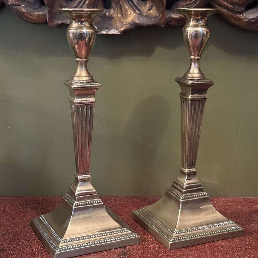 Pair of Georgian Brass Candlesticks in Neo-Classical Adam's Style