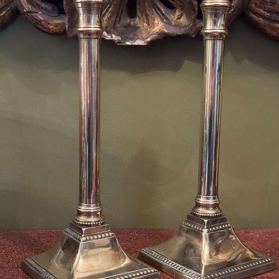 Pair of Georgian Brass Column Candlesticks