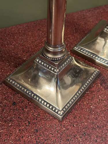 Pair of Georgian Brass Column Candlesticks