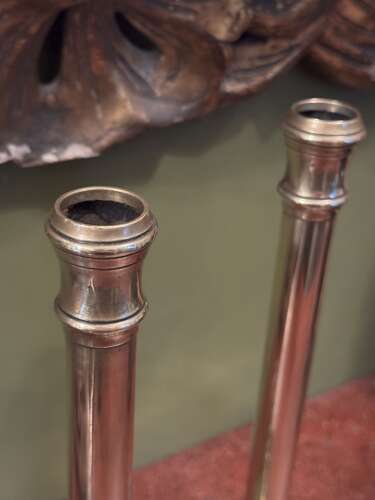 Pair of Georgian Brass Column Candlesticks