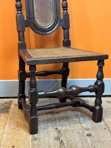 Queen Anne Walnut Cane High-Back Chair