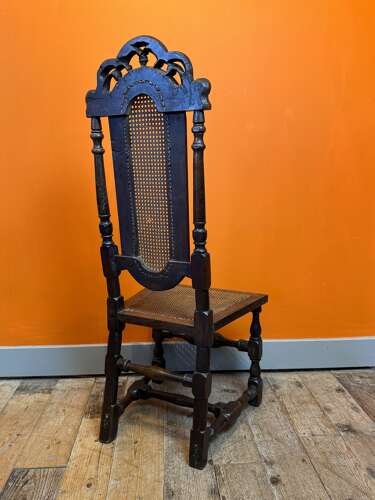 Queen Anne Walnut Cane High-Back Chair