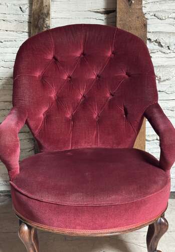 Victorian Iron Framed Button Back Armchair