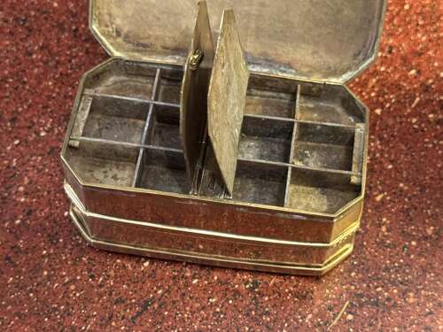 Antique Double Sided Brass Tobacco Box dated 1867